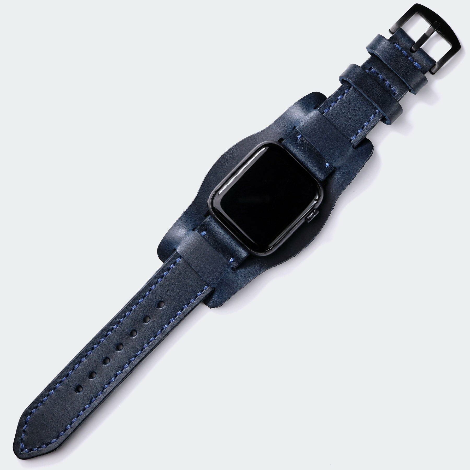 Bund Strap - Çift Kat Deri Apple Watch Kayışı - Indigo Mavi