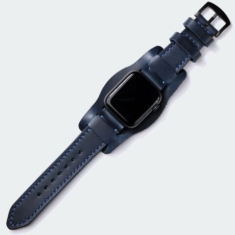 Bund Strap - Çift Kat Deri Apple Watch Kayışı - Indigo Mavi