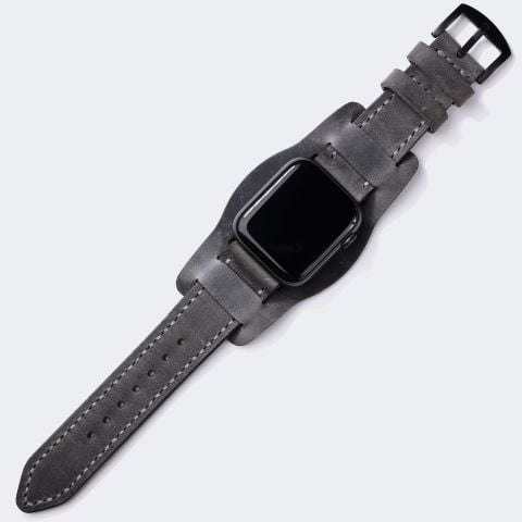 Bund Strap - Double Leather Apple Watch Strap - Antique Gray