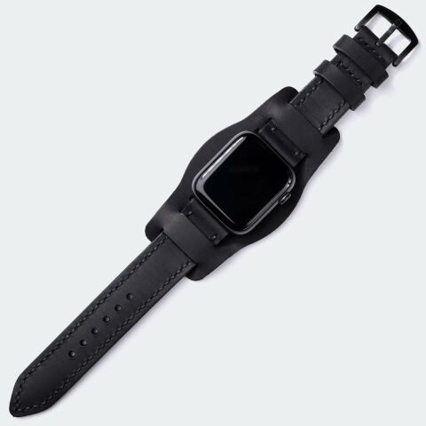 Bund Strap - Çift Kat Deri Apple Watch Saat Kayışı - Siyah
