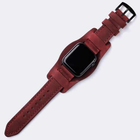 Bund Strap - Çift Kat Deri Apple Watch Kayışı - Mürdüm