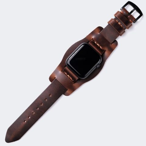 Bund Strap - Single Layer Leather Apple Watch Band - Antique Brown
