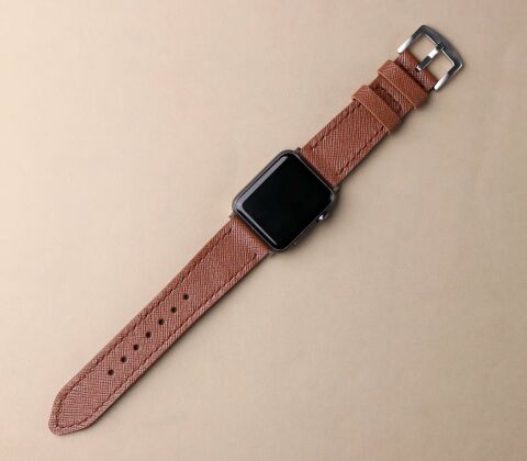 Saffiano Leather Apple Watch Strap - Chocolate