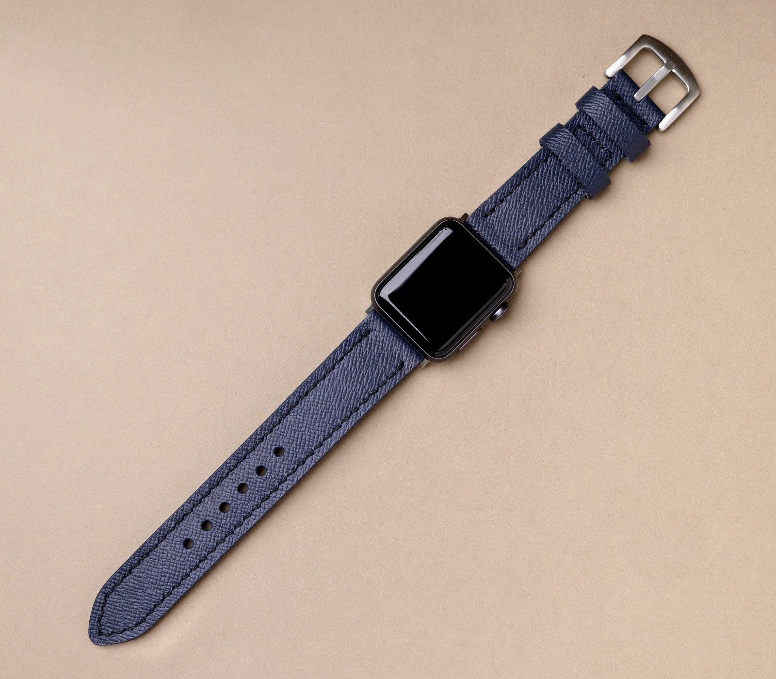 Saffiano Leather Apple Watch Strap - Midnight Blue