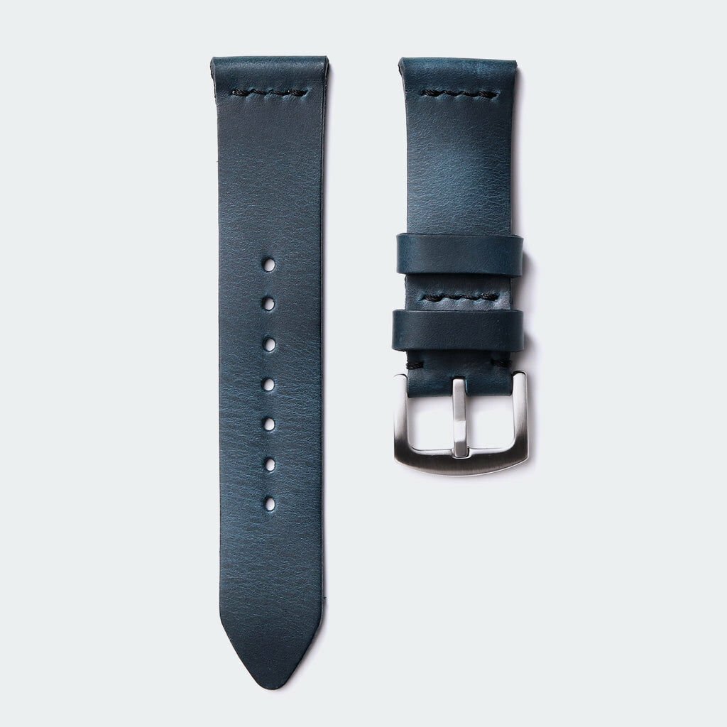 Single Layer Leather Watch Strap - Blue Coral