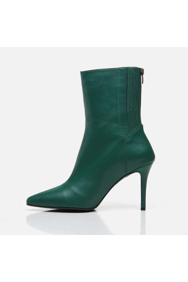 Genuine Leather Green Women's Heeled Boots