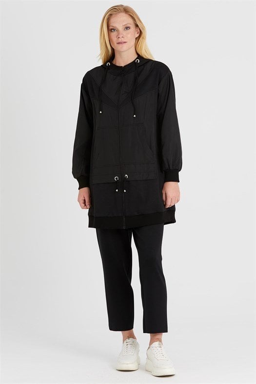 Zippered Tunic And Trousers Set BLACK