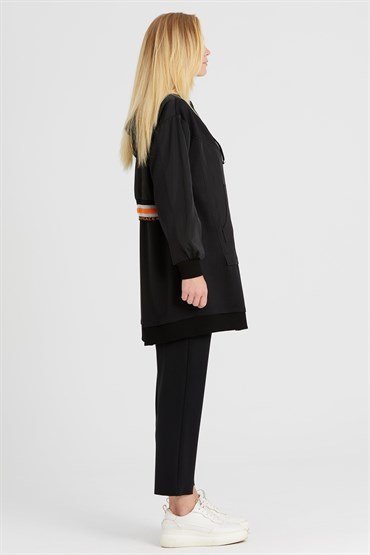 Zippered Tunic And Trousers Set BLACK