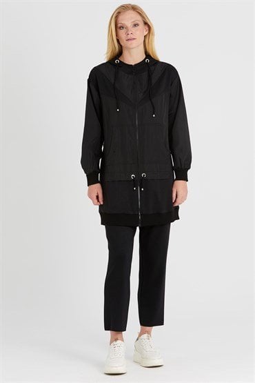 Zippered Tunic And Trousers Set BLACK
