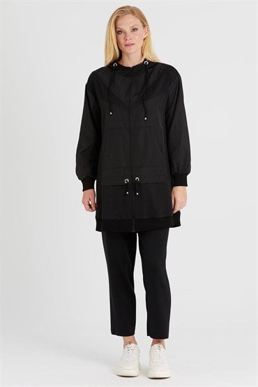 Zippered Tunic And Trousers Set BLACK
