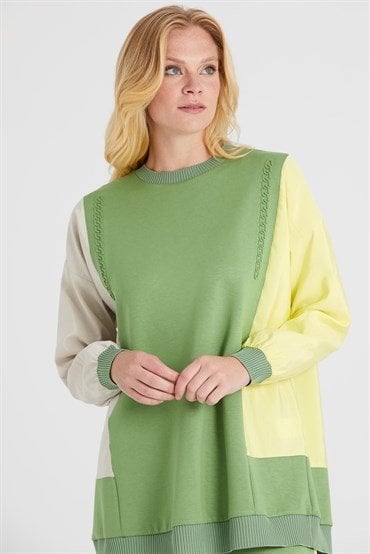 Kabartma Baskılı Tunik Pantolon Takımı YEŞİL