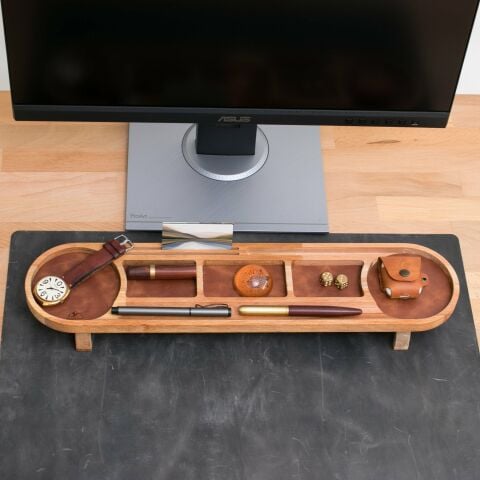 Desktop Leather Wood Organizer - Mira