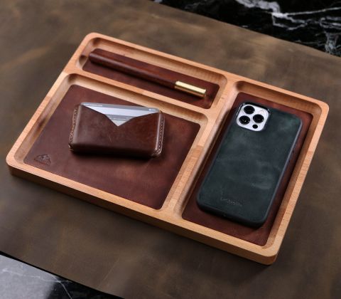 Leather Based Wooden Tray