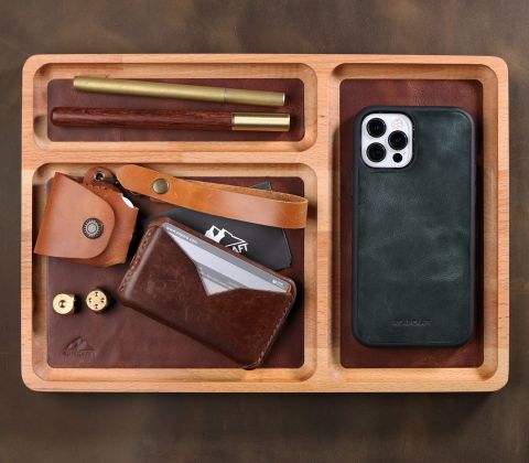 Leather Based Wooden Tray