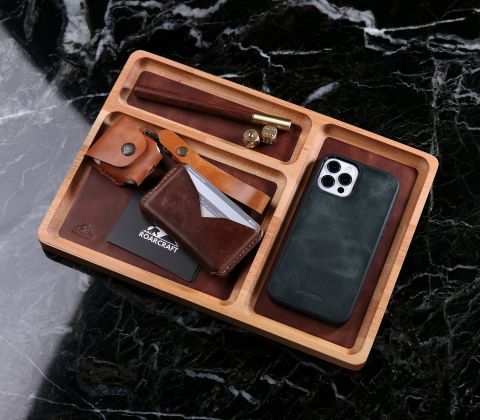 Leather Based Wooden Tray
