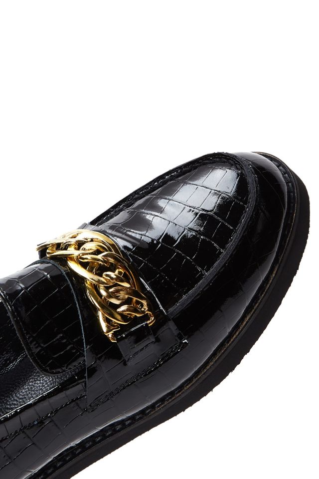 Kadın Zincir Detaylı Deri Loafer