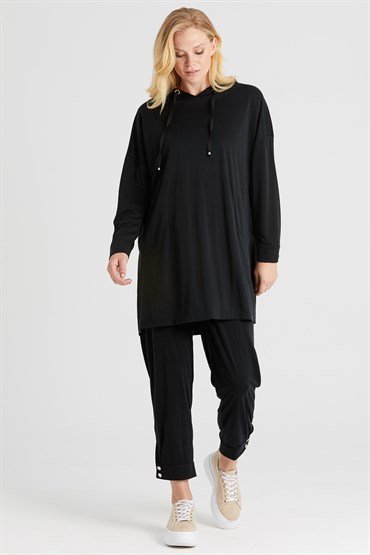 Hooded Tunic Pants Set BLACK