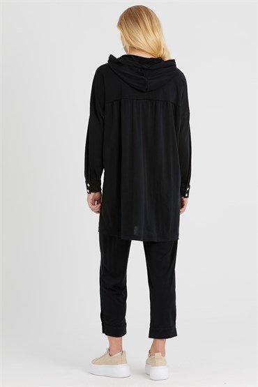 Hooded Tunic Pants Set BLACK