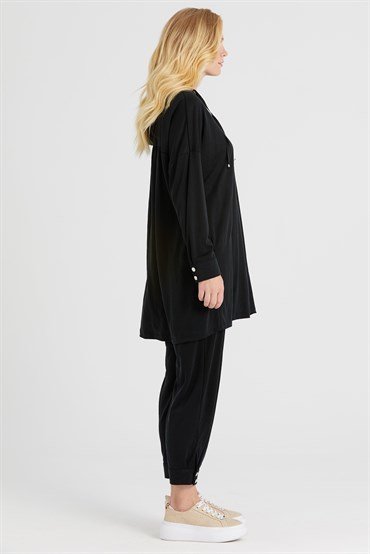 Hooded Tunic Pants Set BLACK
