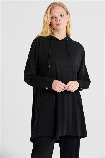 Hooded Tunic Pants Set BLACK