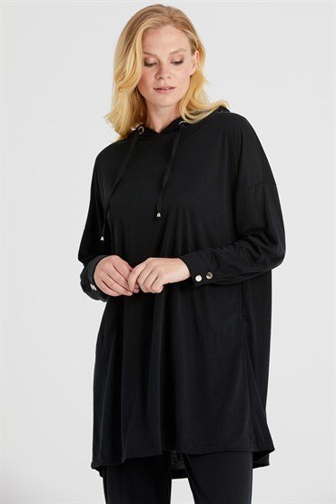 Hooded Tunic Pants Set BLACK
