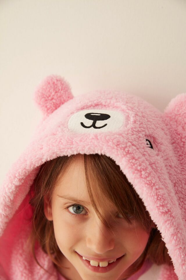 Light Gray Girl G. Pink Bear Robe Dressing Gown