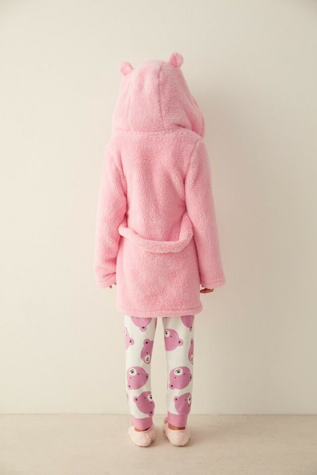 Light Gray Girl G. Pink Bear Robe Dressing Gown