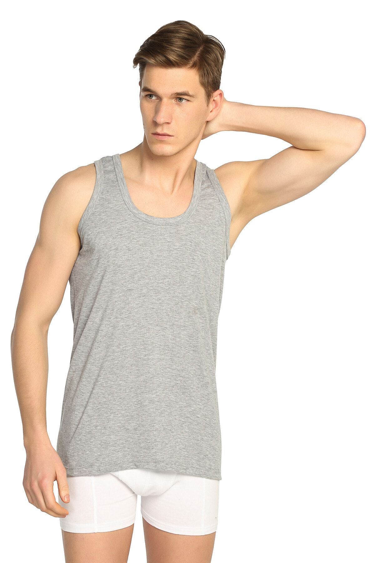 Men's Gray 6 Pack Rib Classic Singlet