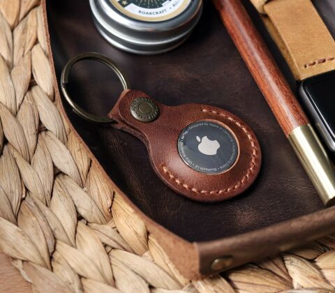 Leather AirTag Case Keychain