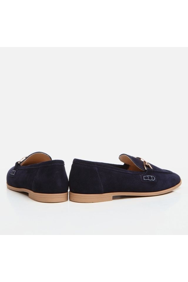 Genuine Leather Navy Blue Women's Loafers