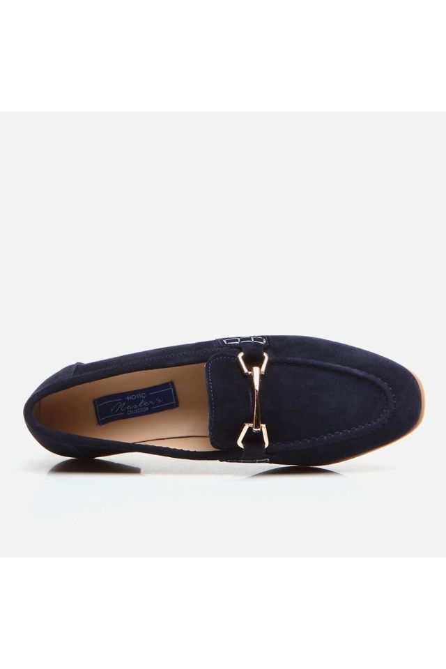 Genuine Leather Navy Blue Women's Loafers