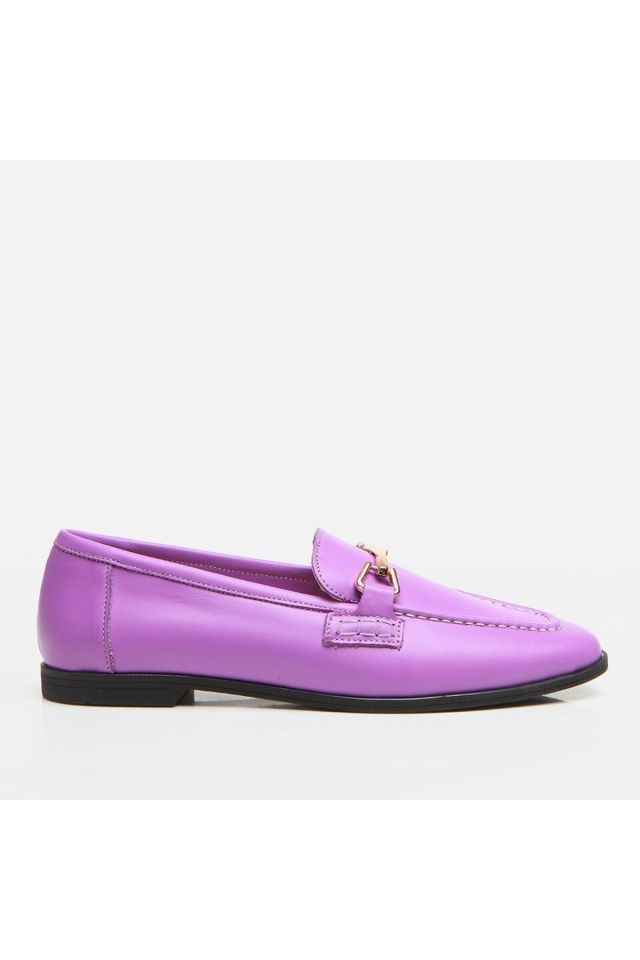 Hakiki Deri Mor Kadın Loafer