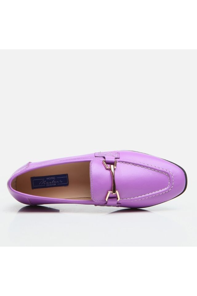Hakiki Deri Mor Kadın Loafer