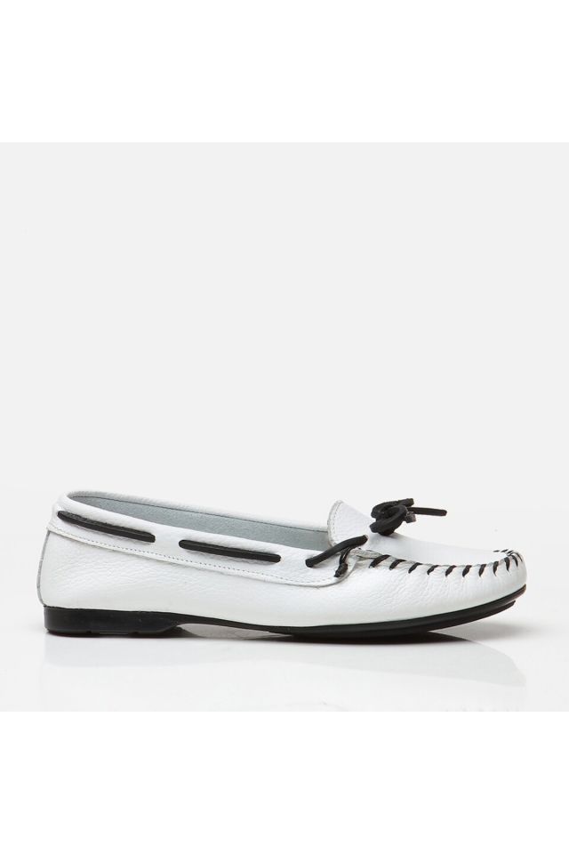 Hakiki Deri Beyaz Kadın Loafer