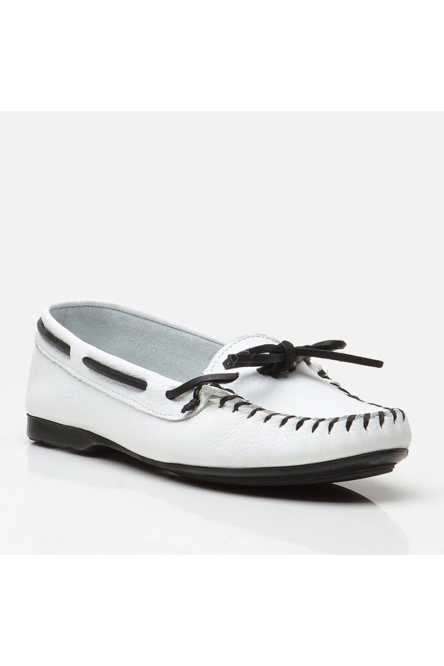 Genuine Leather White Women's Loafers