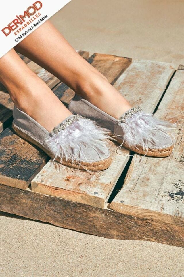Women's Leather Suede Feather Espadrilles