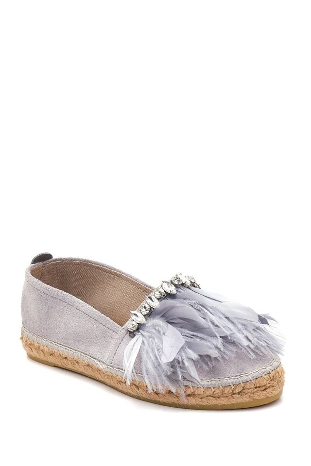 Women's Leather Suede Feather Espadrilles