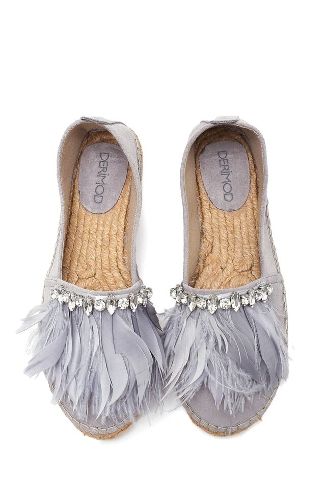 Women's Leather Suede Feather Espadrilles