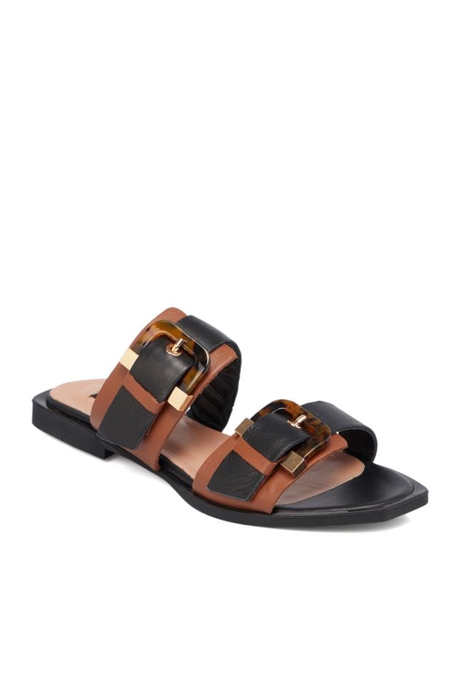 Black Leather Women's Slippers