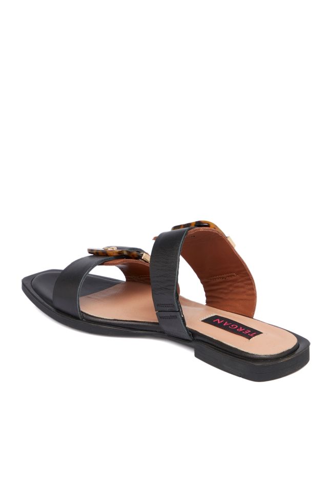 Black Leather Women's Slippers