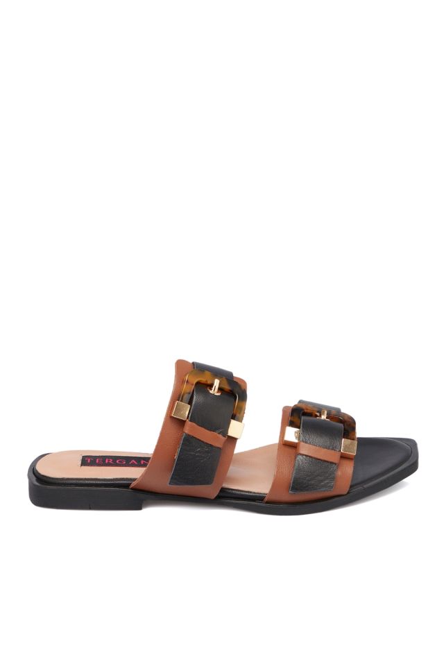 Black Leather Women's Slippers