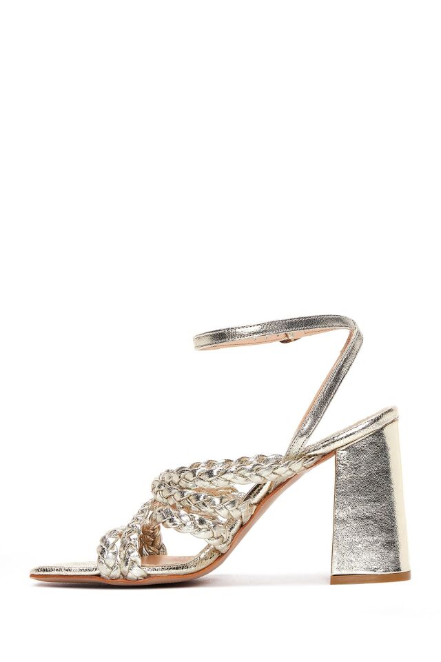 Women's Leather Metallic Heeled Sandals