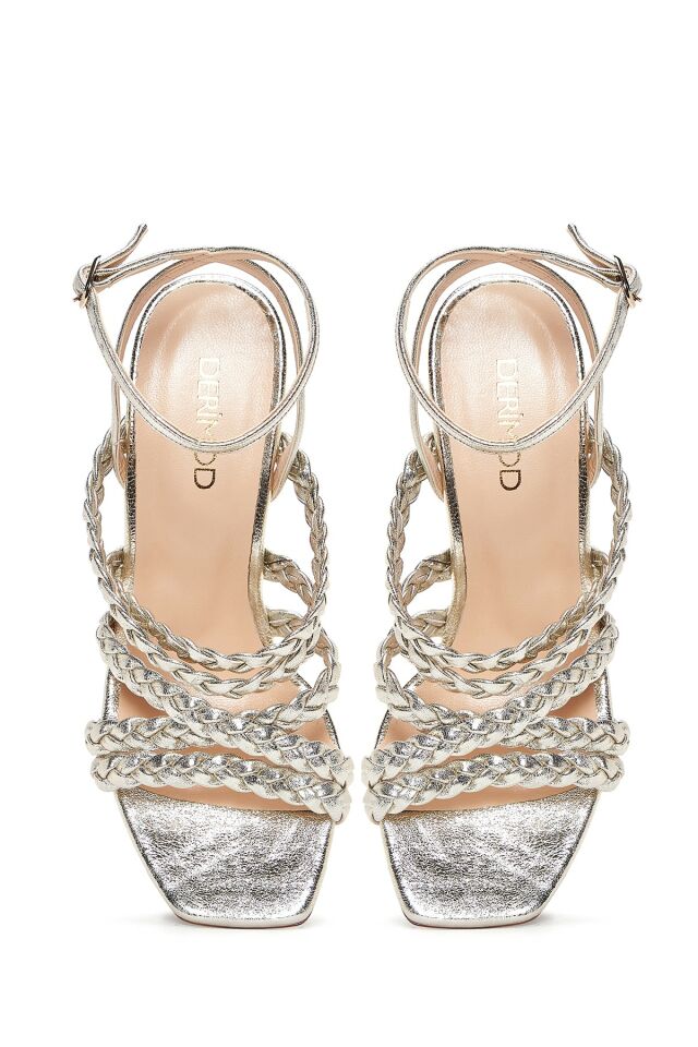 Women's Leather Metallic Heeled Sandals