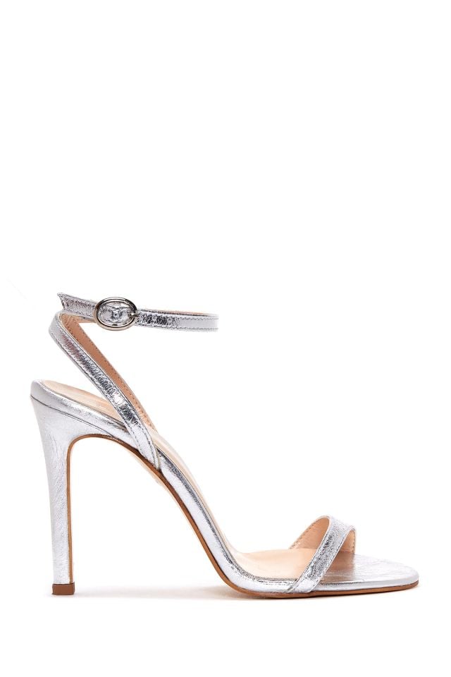 Women's Leather Metallic Heeled Sandals