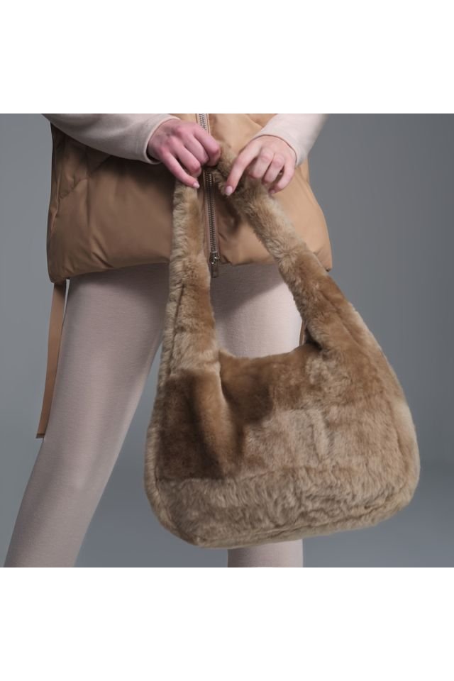 Bianca Beige Women's Shearling Shoulder Bag