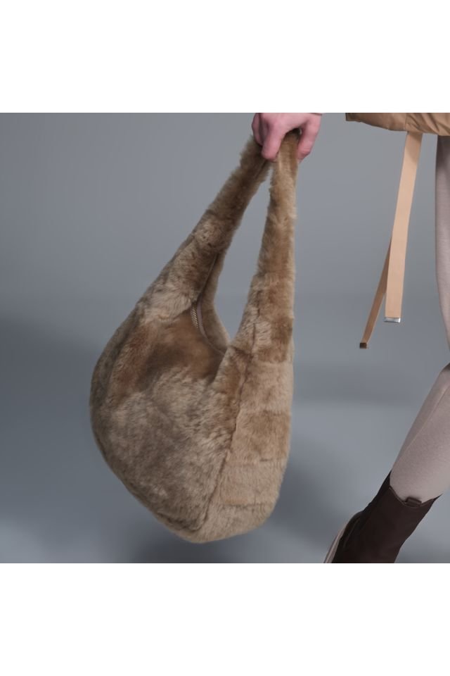 Bianca Beige Women's Shearling Shoulder Bag