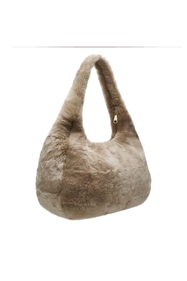 Bianca Beige Women's Shearling Shoulder Bag