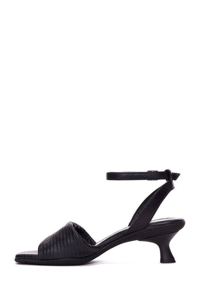 Women's Leather Printed Heeled Sandals