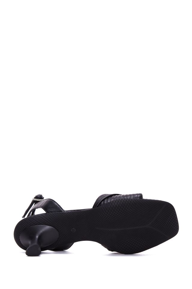 Women's Leather Printed Heeled Sandals