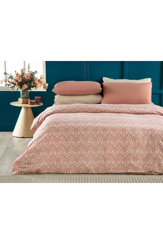 Bird And Anemons Easy To Iron Single Duvet Cover 160x220 Cm Pink